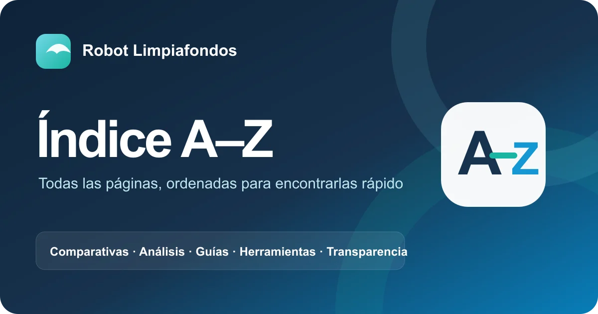 Gráfico editorial de Robot Limpiafondos para el Índice A–Z