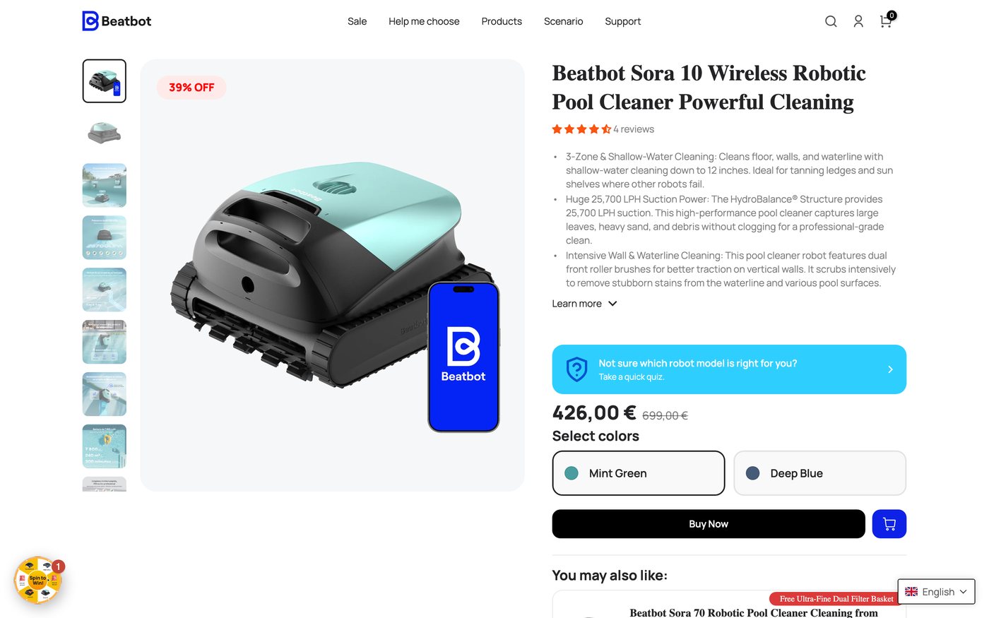 Captura de la ficha oficial de Beatbot Sora 10 en el sitio de Beatbot