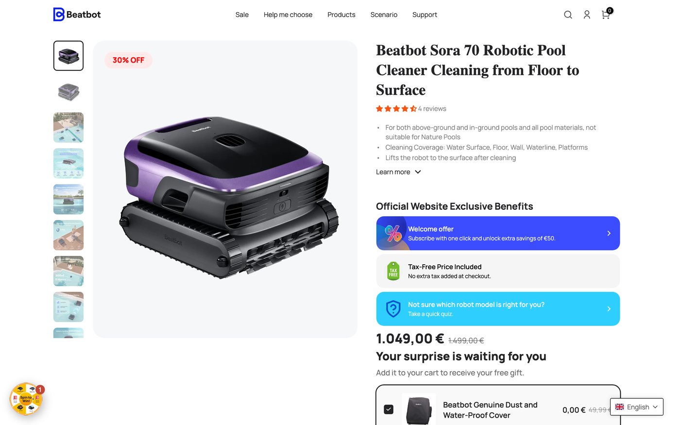 Captura de la ficha oficial de Beatbot Sora 70 en el sitio de Beatbot